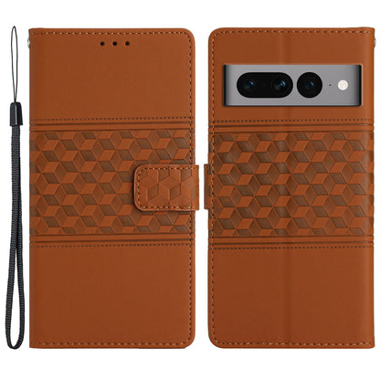Stand Wallet Phone Case for Google Pixel 7 Pro 5G , PU Leather Imprinted Rhombus Protective Cover