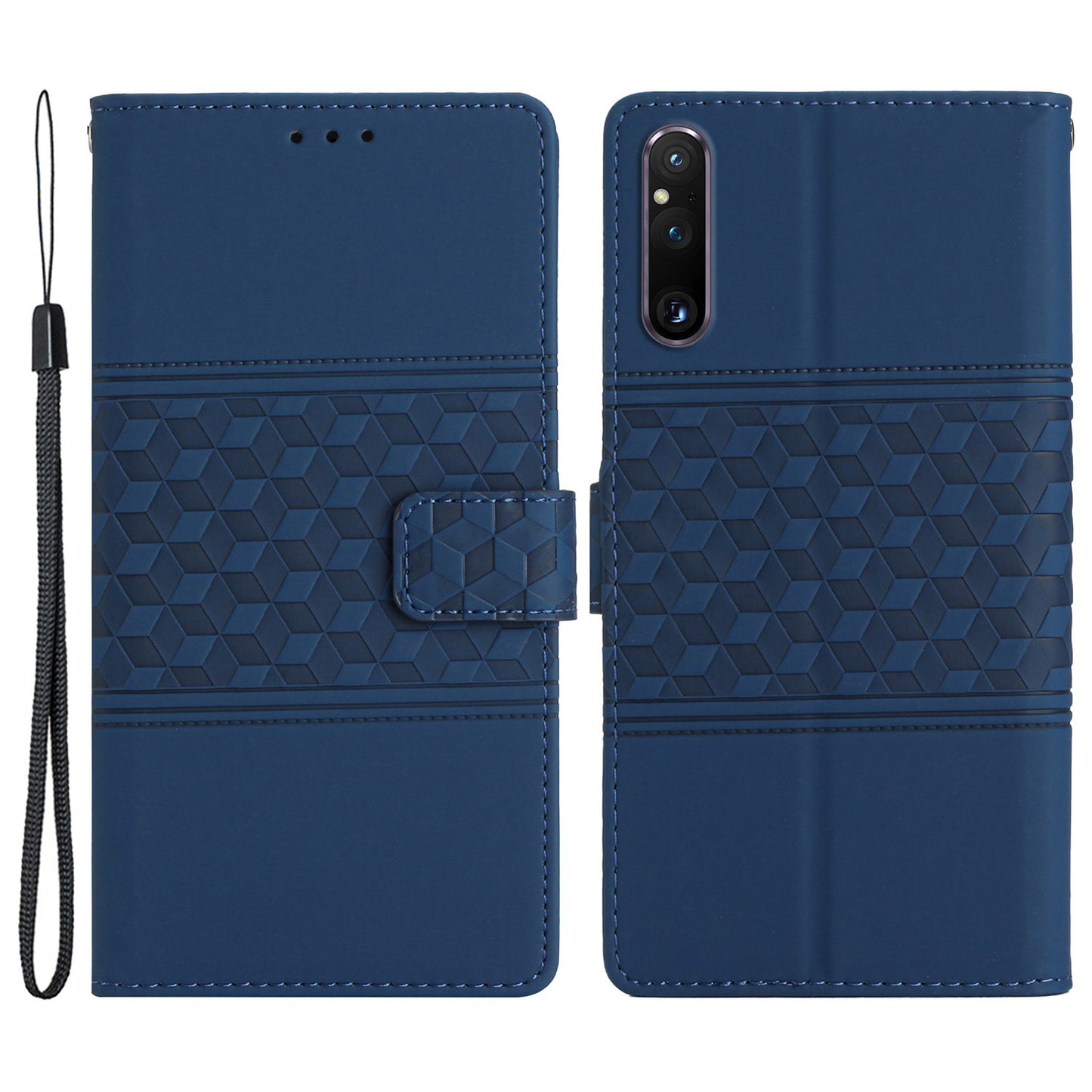Phone Wallet Case for Sony Xperia 1 V , Imprinted Rhombus Leather Stand Phone Cover