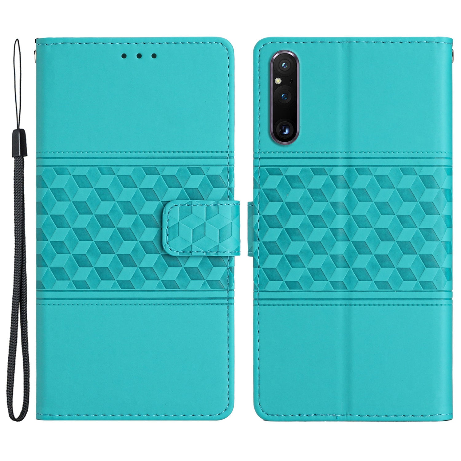 Phone Wallet Case for Sony Xperia 1 V , Imprinted Rhombus Leather Stand Phone Cover