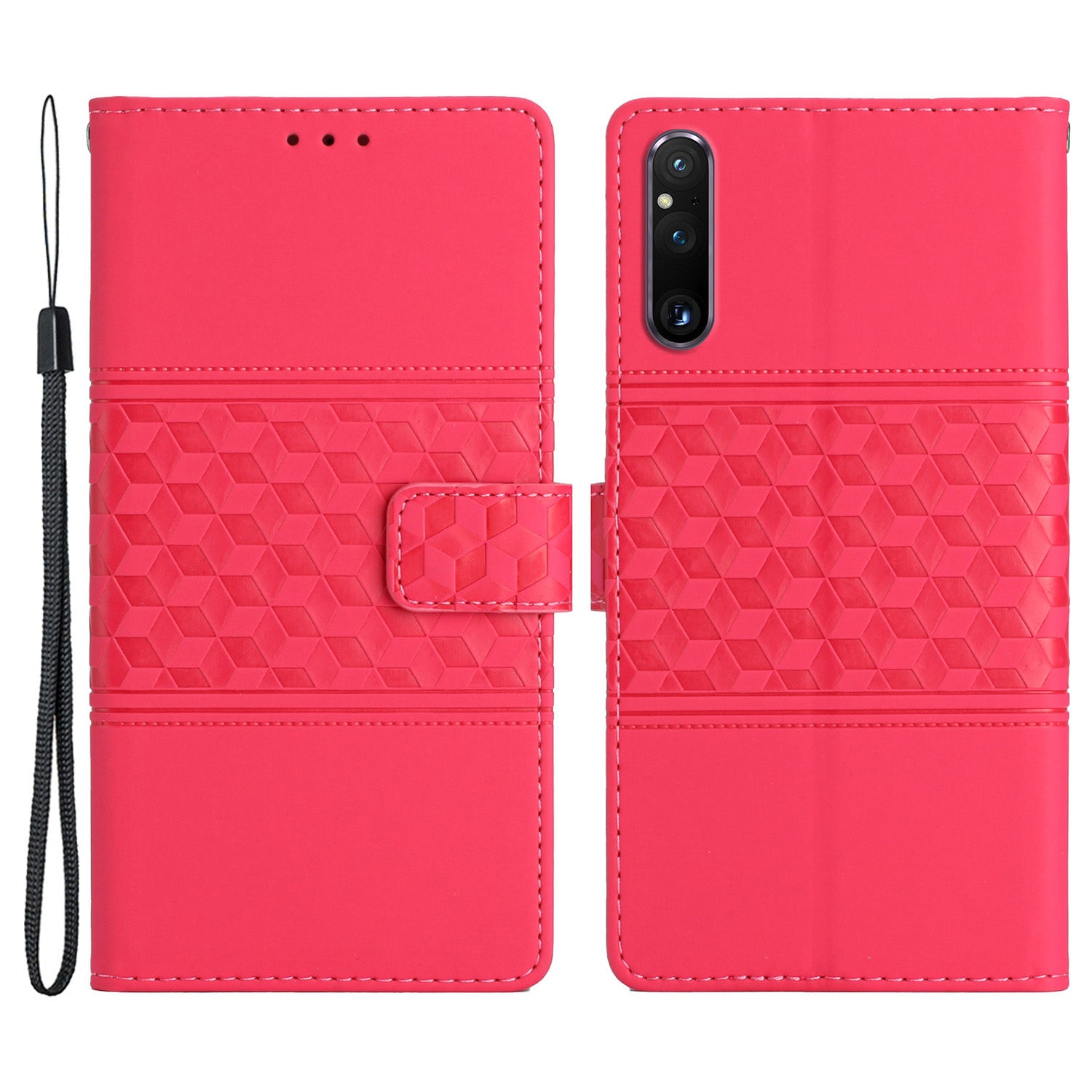 Phone Wallet Case for Sony Xperia 1 V , Imprinted Rhombus Leather Stand Phone Cover