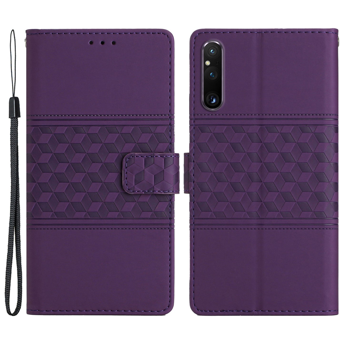 Phone Wallet Case for Sony Xperia 1 V , Imprinted Rhombus Leather Stand Phone Cover