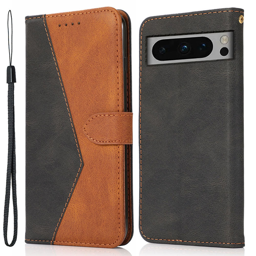 For Google Pixel 8 Pro Splicing PU Leather Wallet Case Flip Stand Phone Cover