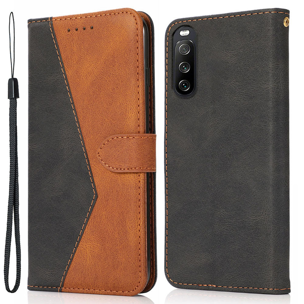 For Sony Xperia 10 V PU Leather Phone Case Stand Color Splicing Wallet Flip Cover
