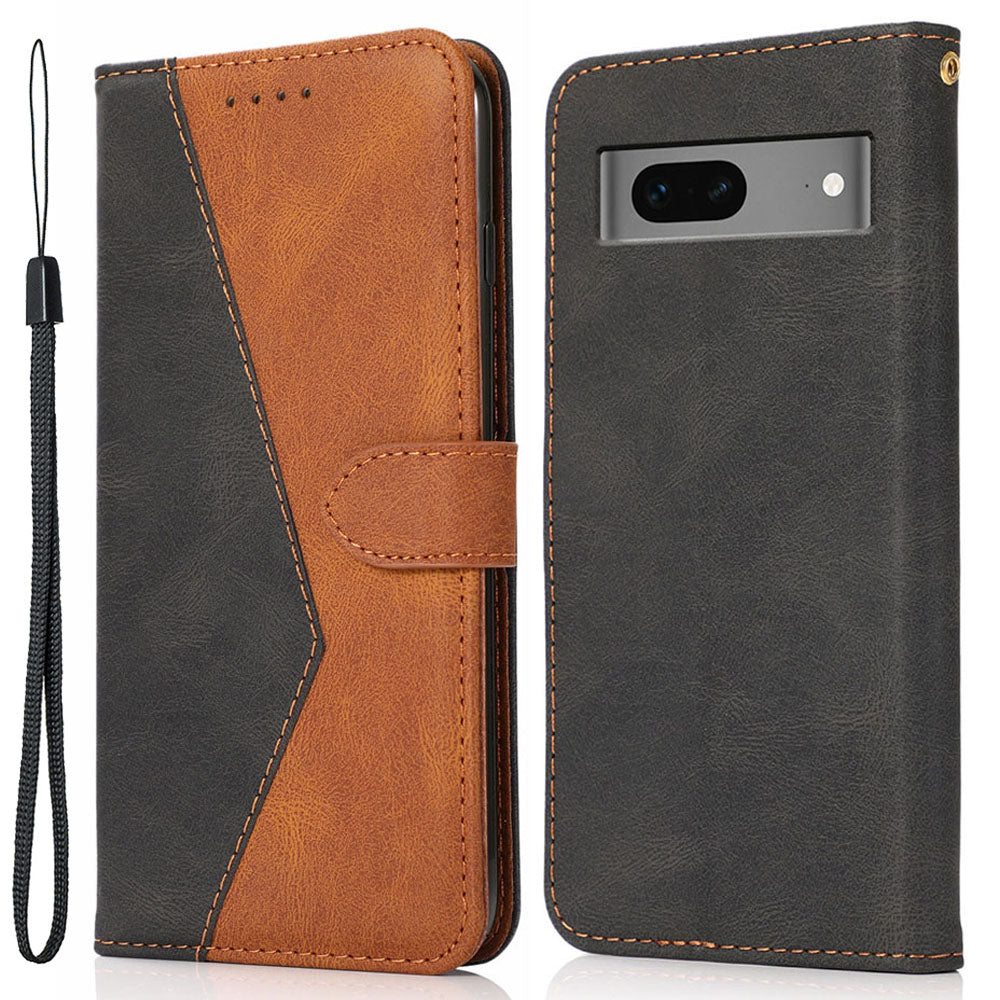 For Google Pixel 7 5G PU Leather Splicing Phone Case Wallet Stand Folio Cover