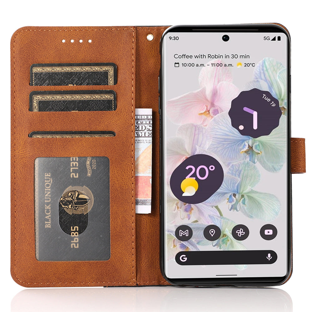 For Google Pixel 7 5G PU Leather Splicing Phone Case Wallet Stand Folio Cover