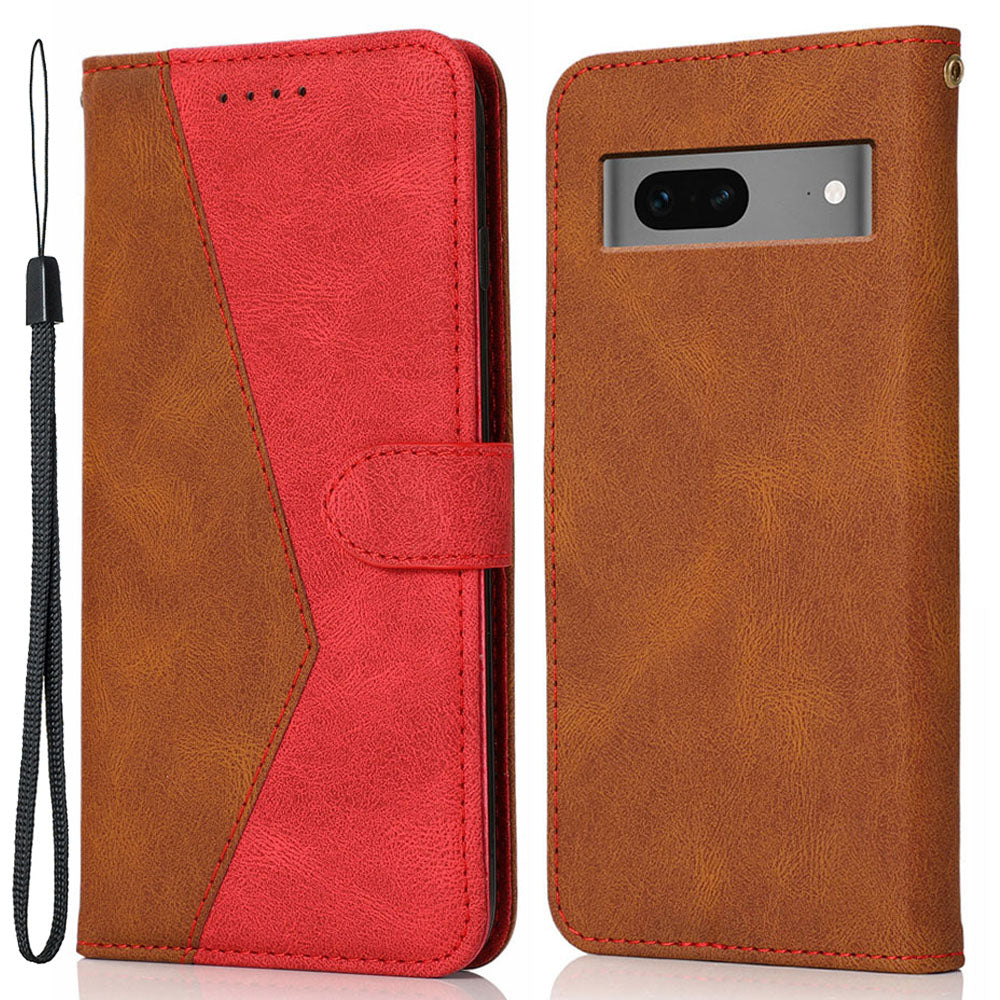 For Google Pixel 7 5G PU Leather Splicing Phone Case Wallet Stand Folio Cover