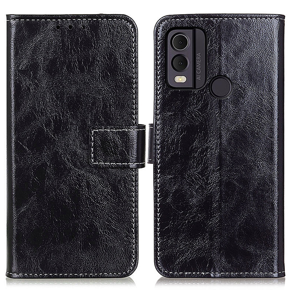Phone Case for Nokia C22 , Retro Crazy Horse Texture PU Leather Stand Wallet Shockproof Cover
