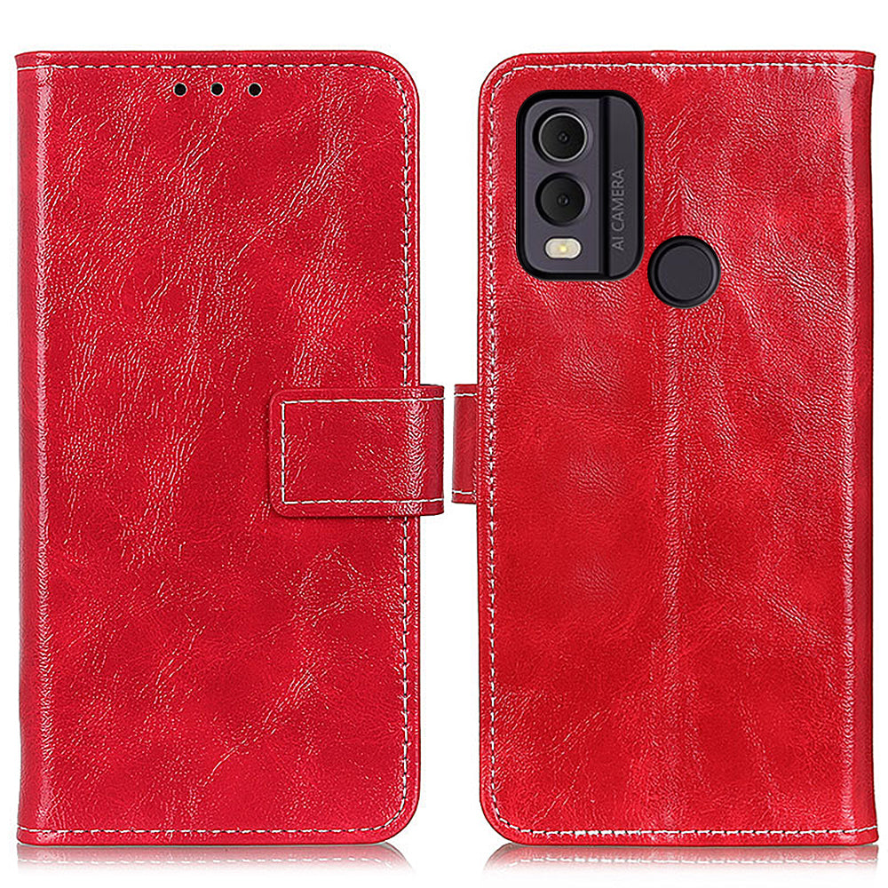 Phone Case for Nokia C22 , Retro Crazy Horse Texture PU Leather Stand Wallet Shockproof Cover