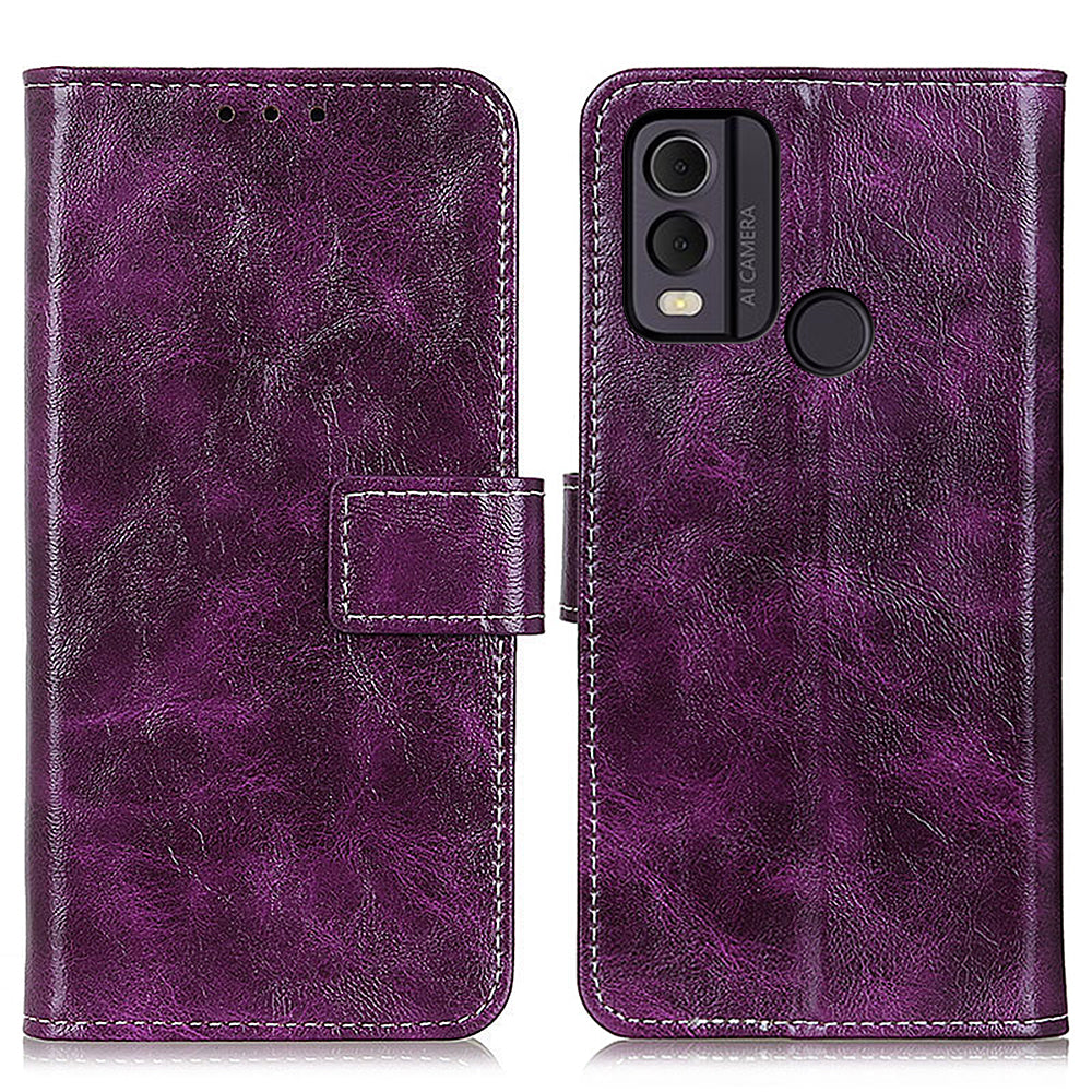 Phone Case for Nokia C22 , Retro Crazy Horse Texture PU Leather Stand Wallet Shockproof Cover