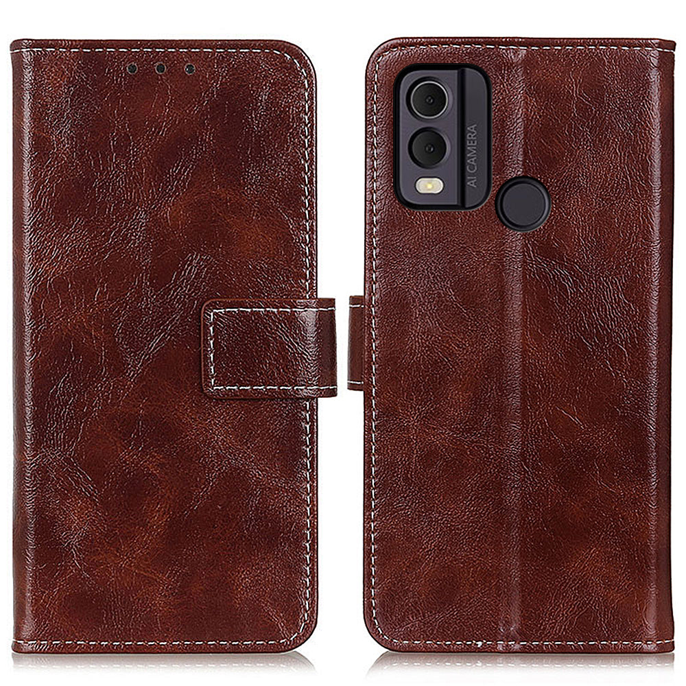 Phone Case for Nokia C22 , Retro Crazy Horse Texture PU Leather Stand Wallet Shockproof Cover