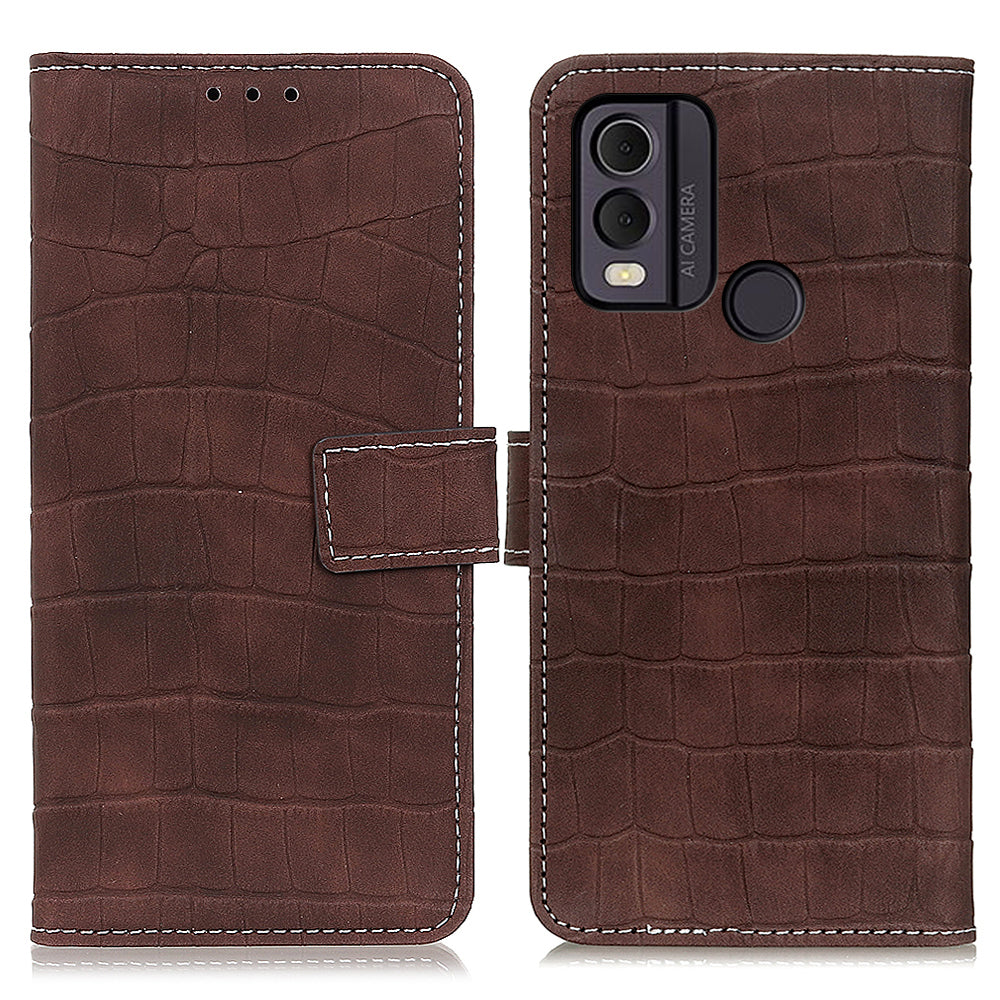 PU Leather Cover for Nokia C22 Wallet Phone Case Crocodile Texture Stand Flip Phone Cover