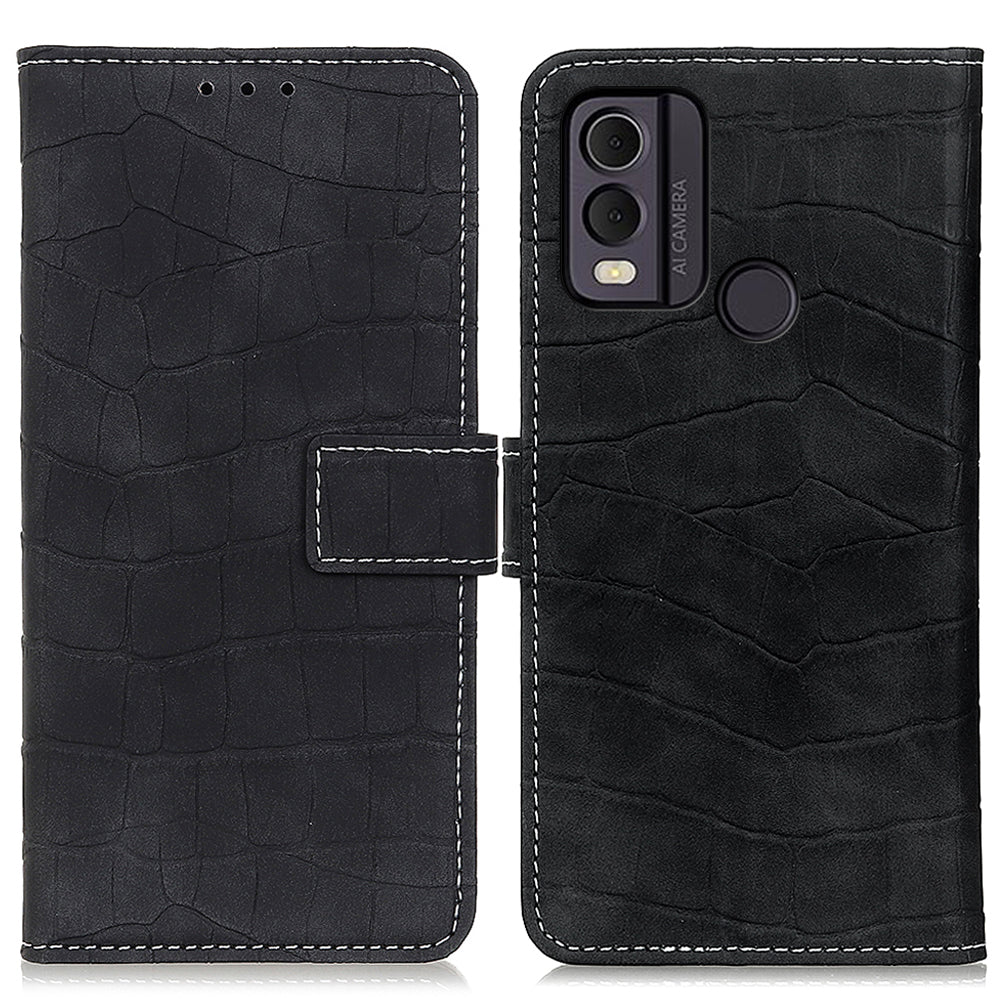 PU Leather Cover for Nokia C22 Wallet Phone Case Crocodile Texture Stand Flip Phone Cover
