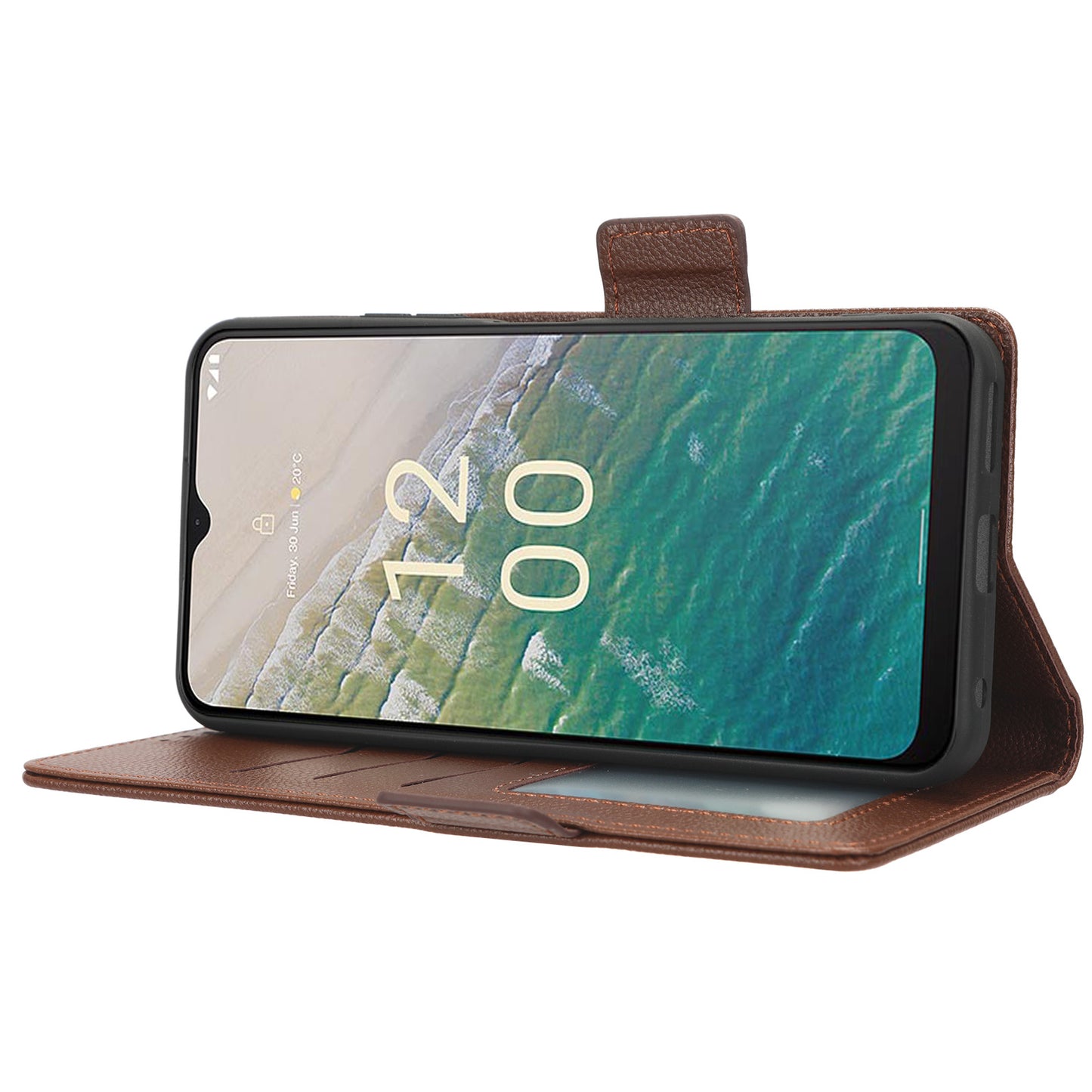 For Nokia C32 PU Leather Wallet Case Litchi Texture Stand Phone Cover with Strap