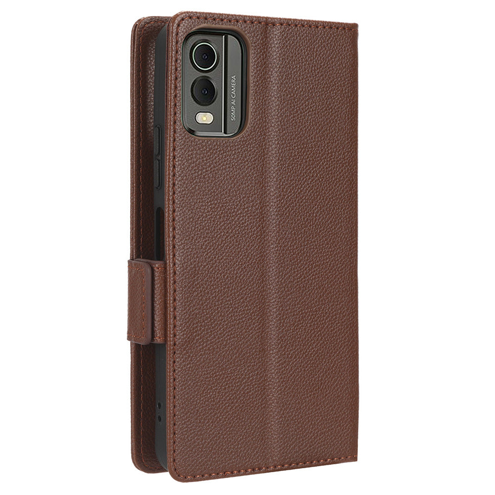 For Nokia C32 PU Leather Wallet Case Litchi Texture Stand Phone Cover with Strap