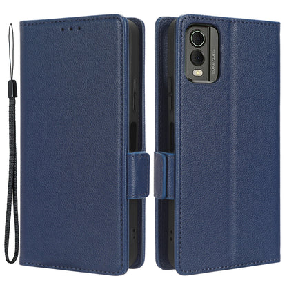 For Nokia C32 PU Leather Wallet Case Litchi Texture Stand Phone Cover with Strap