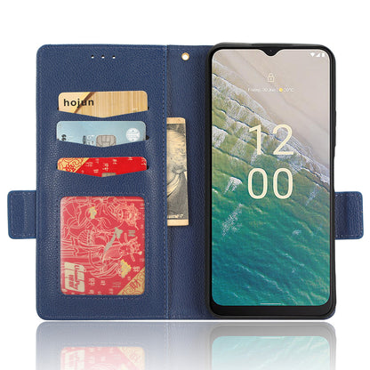 For Nokia C32 PU Leather Wallet Case Litchi Texture Stand Phone Cover with Strap