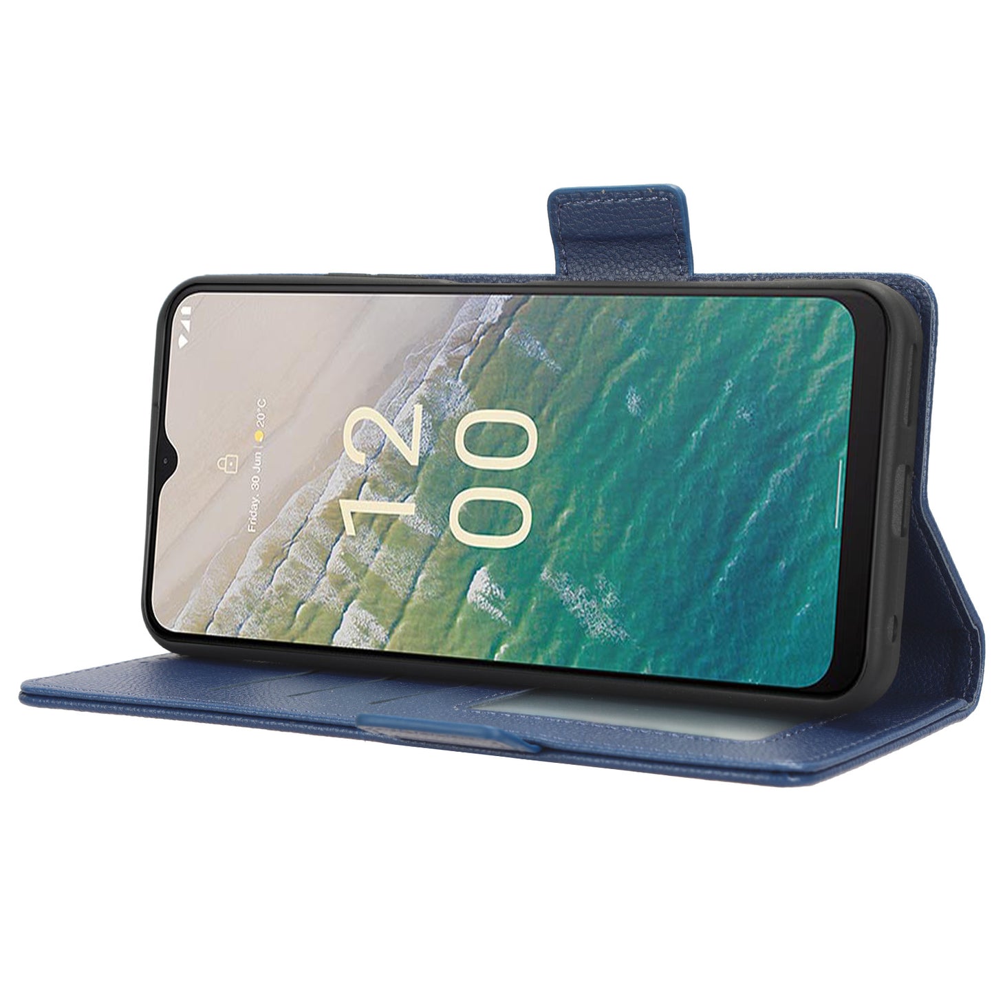 For Nokia C32 PU Leather Wallet Case Litchi Texture Stand Phone Cover with Strap