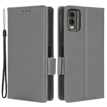 For Nokia C32 PU Leather Wallet Case Litchi Texture Stand Phone Cover with Strap