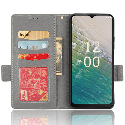 For Nokia C32 PU Leather Wallet Case Litchi Texture Stand Phone Cover with Strap