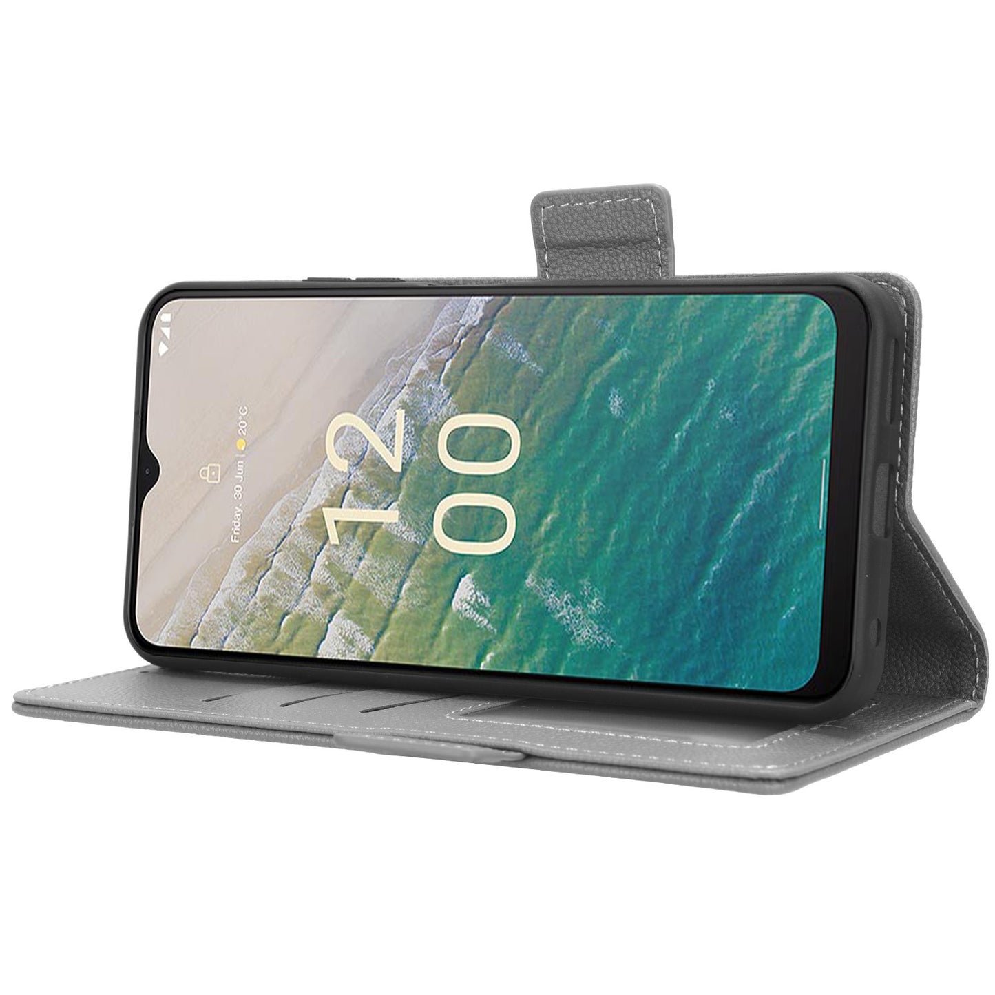 For Nokia C32 PU Leather Wallet Case Litchi Texture Stand Phone Cover with Strap