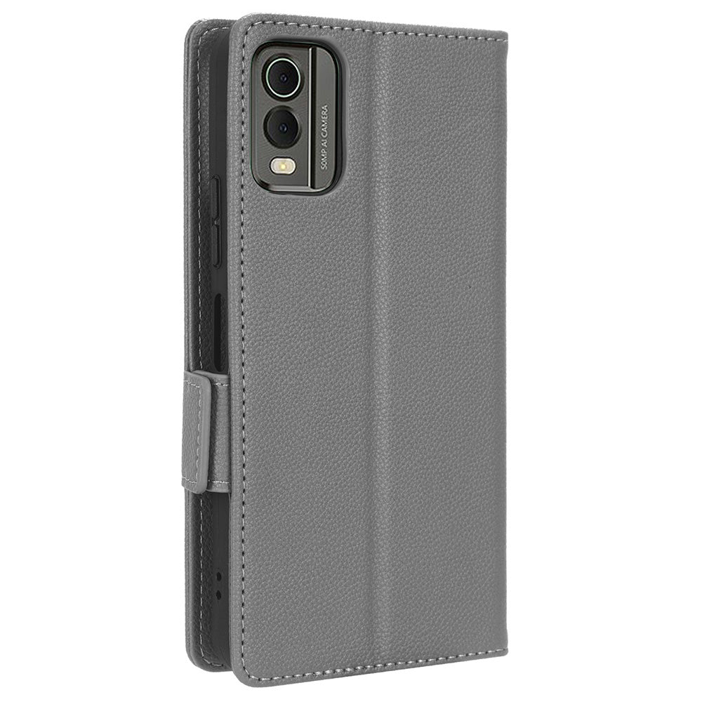 For Nokia C32 PU Leather Wallet Case Litchi Texture Stand Phone Cover with Strap