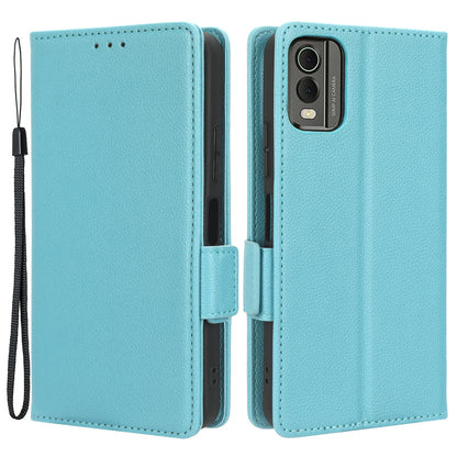 For Nokia C32 PU Leather Wallet Case Litchi Texture Stand Phone Cover with Strap