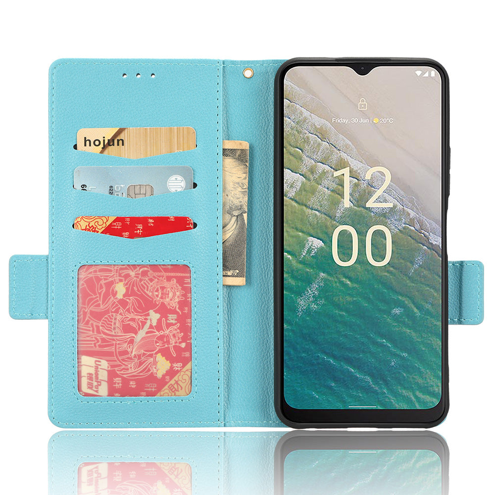 For Nokia C32 PU Leather Wallet Case Litchi Texture Stand Phone Cover with Strap