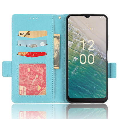 For Nokia C32 PU Leather Wallet Case Litchi Texture Stand Phone Cover with Strap