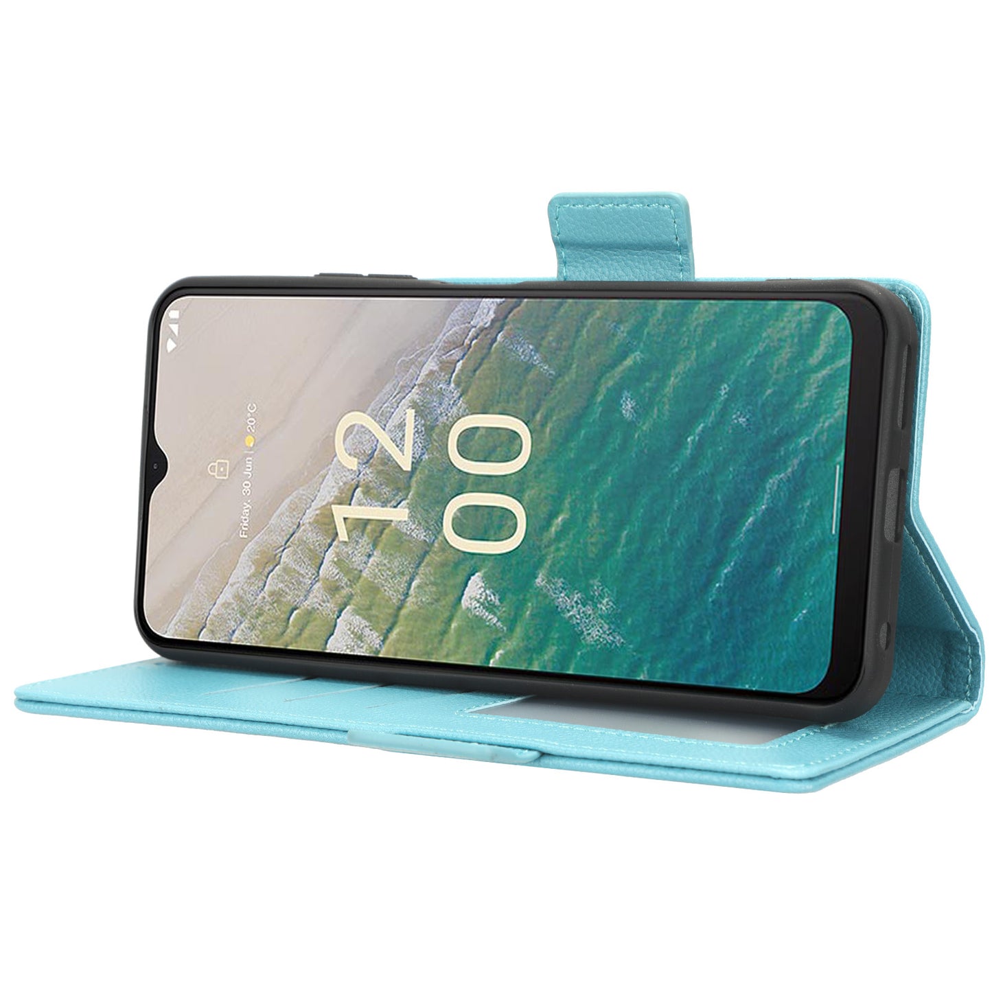 For Nokia C32 PU Leather Wallet Case Litchi Texture Stand Phone Cover with Strap