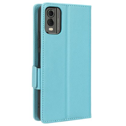 For Nokia C32 PU Leather Wallet Case Litchi Texture Stand Phone Cover with Strap