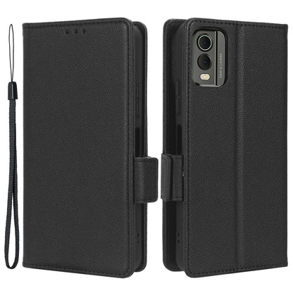 For Nokia C32 PU Leather Wallet Case Litchi Texture Stand Phone Cover with Strap