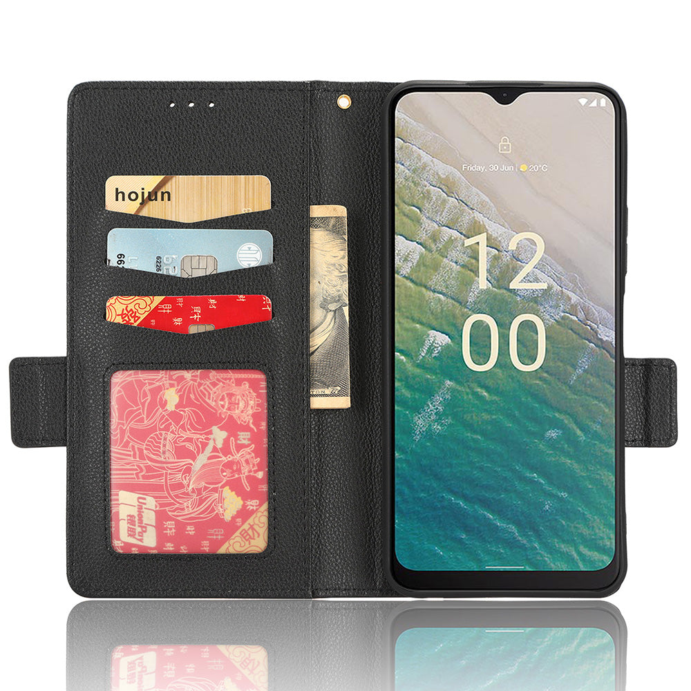 For Nokia C32 PU Leather Wallet Case Litchi Texture Stand Phone Cover with Strap