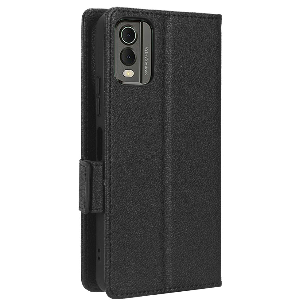 For Nokia C32 PU Leather Wallet Case Litchi Texture Stand Phone Cover with Strap