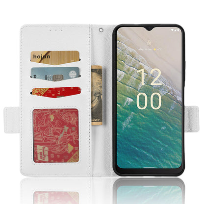 For Nokia C32 PU Leather Wallet Case Litchi Texture Stand Phone Cover with Strap