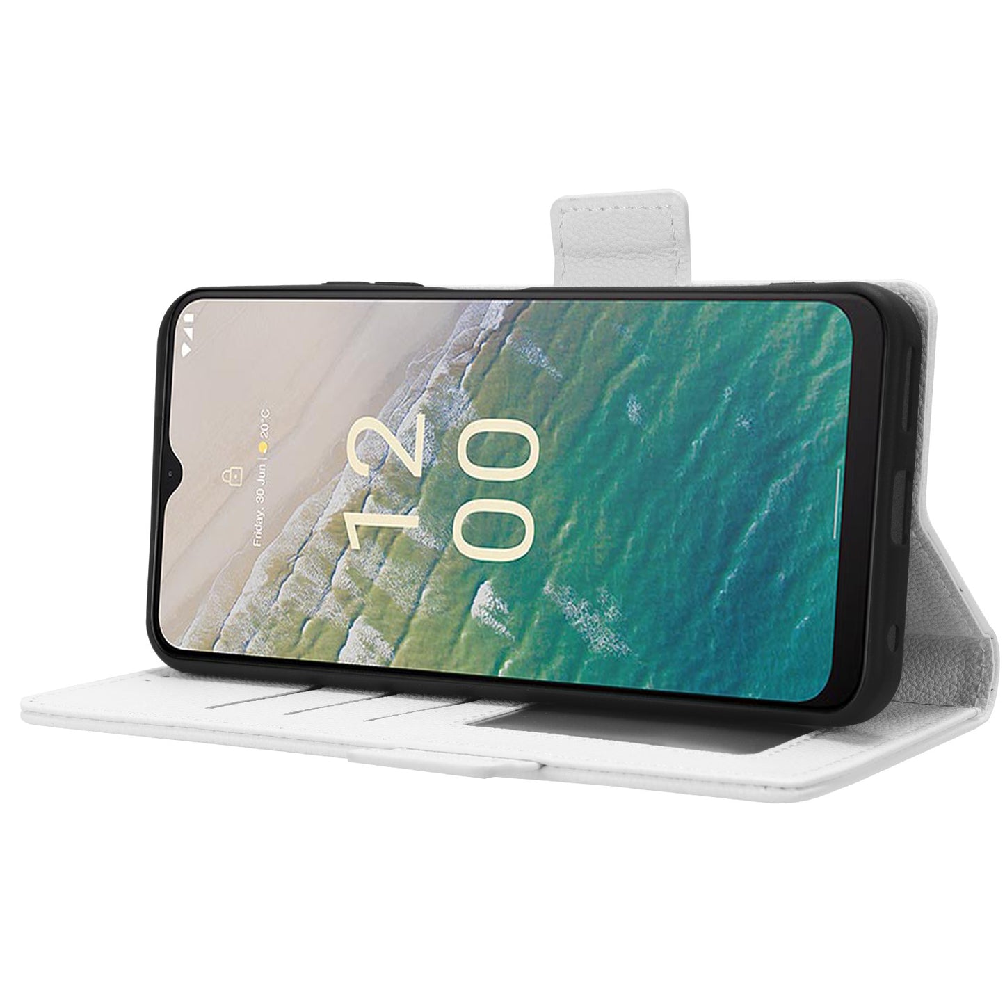 For Nokia C32 PU Leather Wallet Case Litchi Texture Stand Phone Cover with Strap