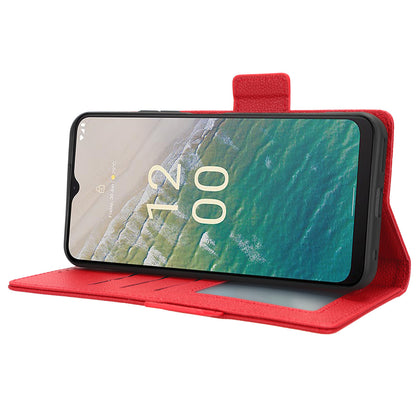 For Nokia C32 PU Leather Wallet Case Litchi Texture Stand Phone Cover with Strap