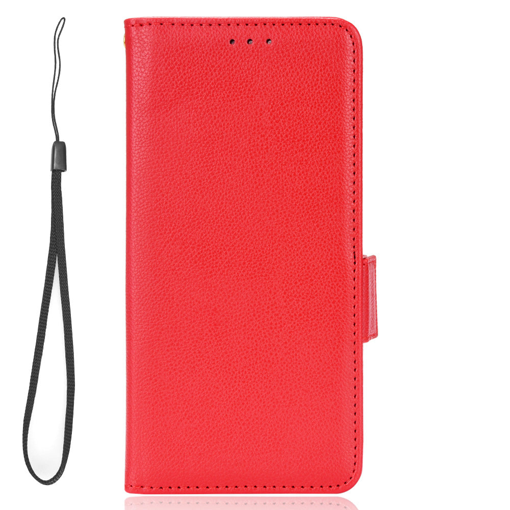 For Nokia C32 PU Leather Wallet Case Litchi Texture Stand Phone Cover with Strap