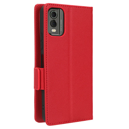 For Nokia C32 PU Leather Wallet Case Litchi Texture Stand Phone Cover with Strap