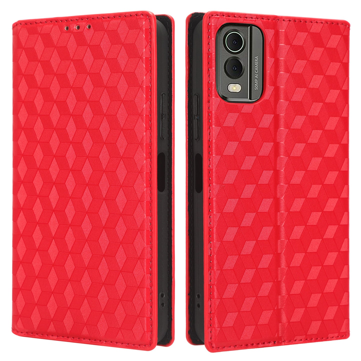 PU Leather Case for Nokia C32 Rhombus Imprint Flip Stand Wallet Phone Cover