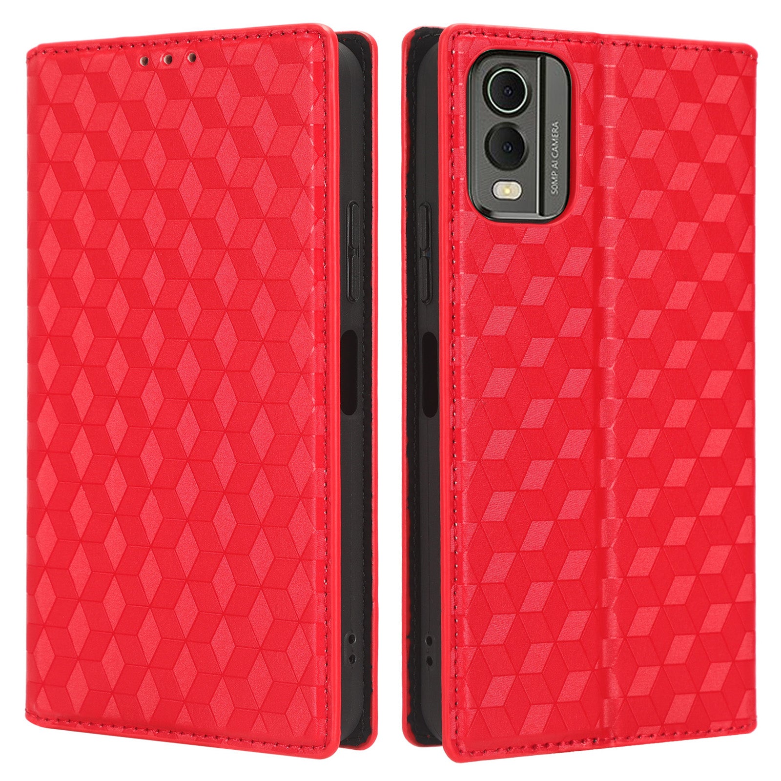 PU Leather Case for Nokia C32 Rhombus Imprint Flip Stand Wallet Phone Cover