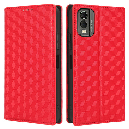 PU Leather Case for Nokia C32 Rhombus Imprint Flip Stand Wallet Phone Cover