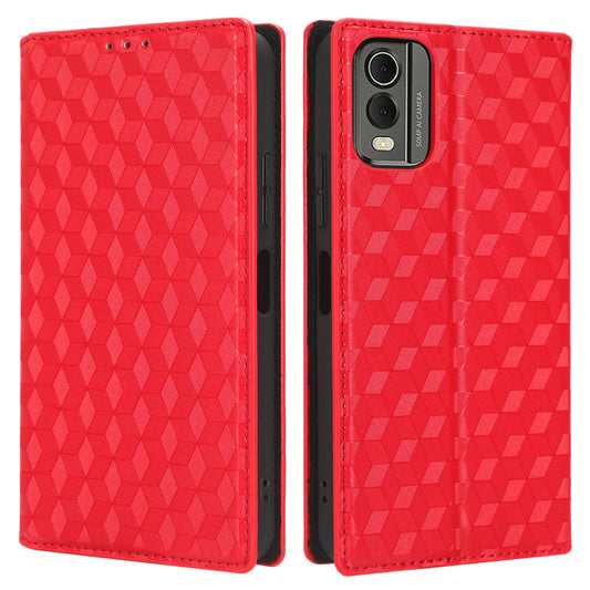 PU Leather Case for Nokia C32 Rhombus Imprint Flip Stand Wallet Phone Cover