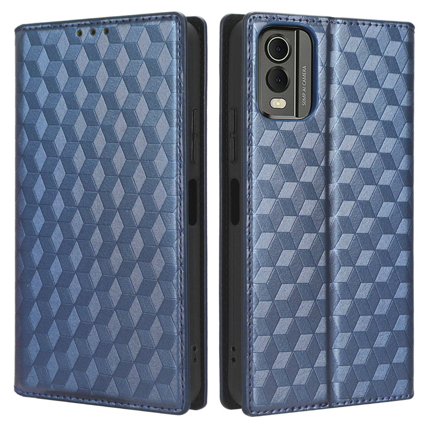 PU Leather Case for Nokia C32 Rhombus Imprint Flip Stand Wallet Phone Cover