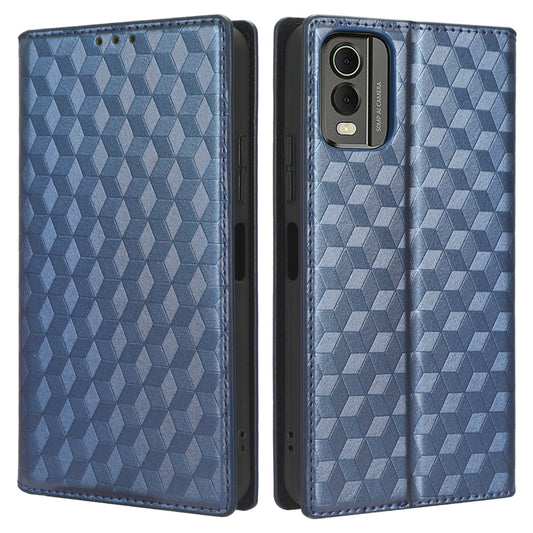 PU Leather Case for Nokia C32 Rhombus Imprint Flip Stand Wallet Phone Cover