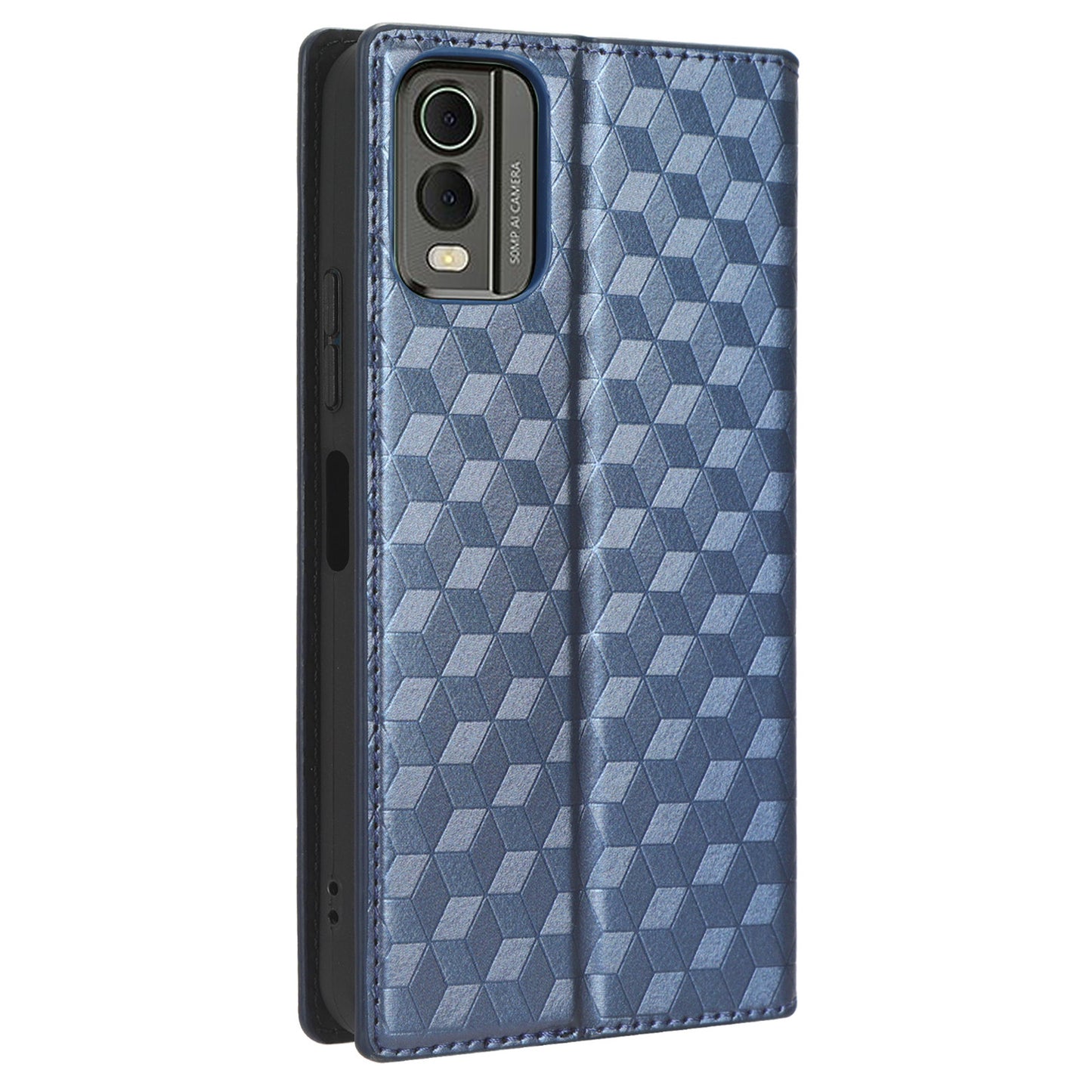 PU Leather Case for Nokia C32 Rhombus Imprint Flip Stand Wallet Phone Cover