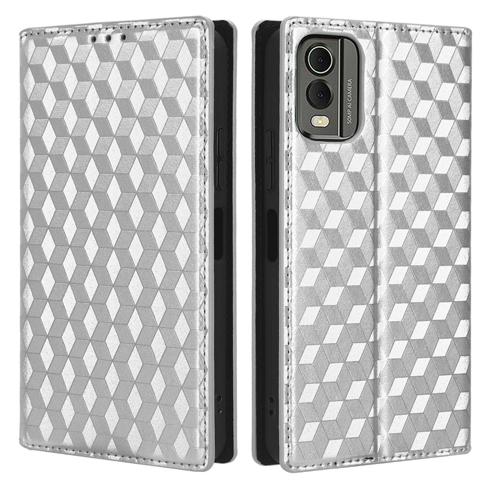 PU Leather Case for Nokia C32 Rhombus Imprint Flip Stand Wallet Phone Cover