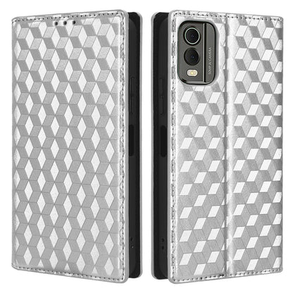 PU Leather Case for Nokia C32 Rhombus Imprint Flip Stand Wallet Phone Cover