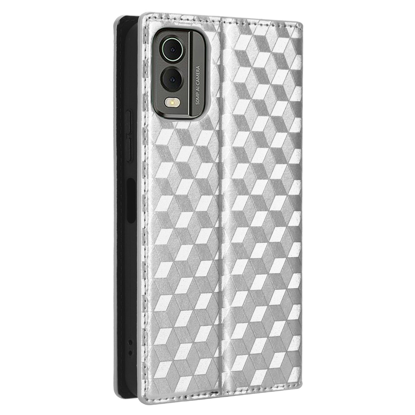 PU Leather Case for Nokia C32 Rhombus Imprint Flip Stand Wallet Phone Cover