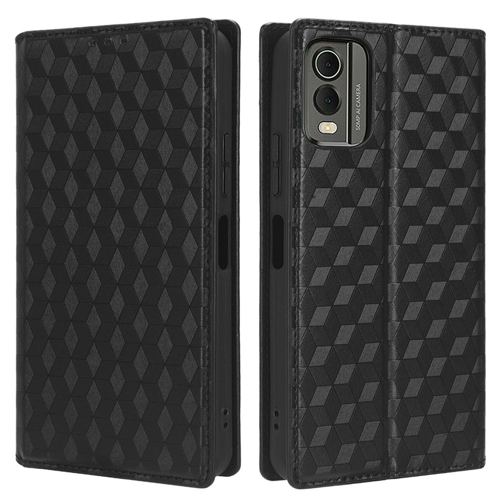 PU Leather Case for Nokia C32 Rhombus Imprint Flip Stand Wallet Phone Cover
