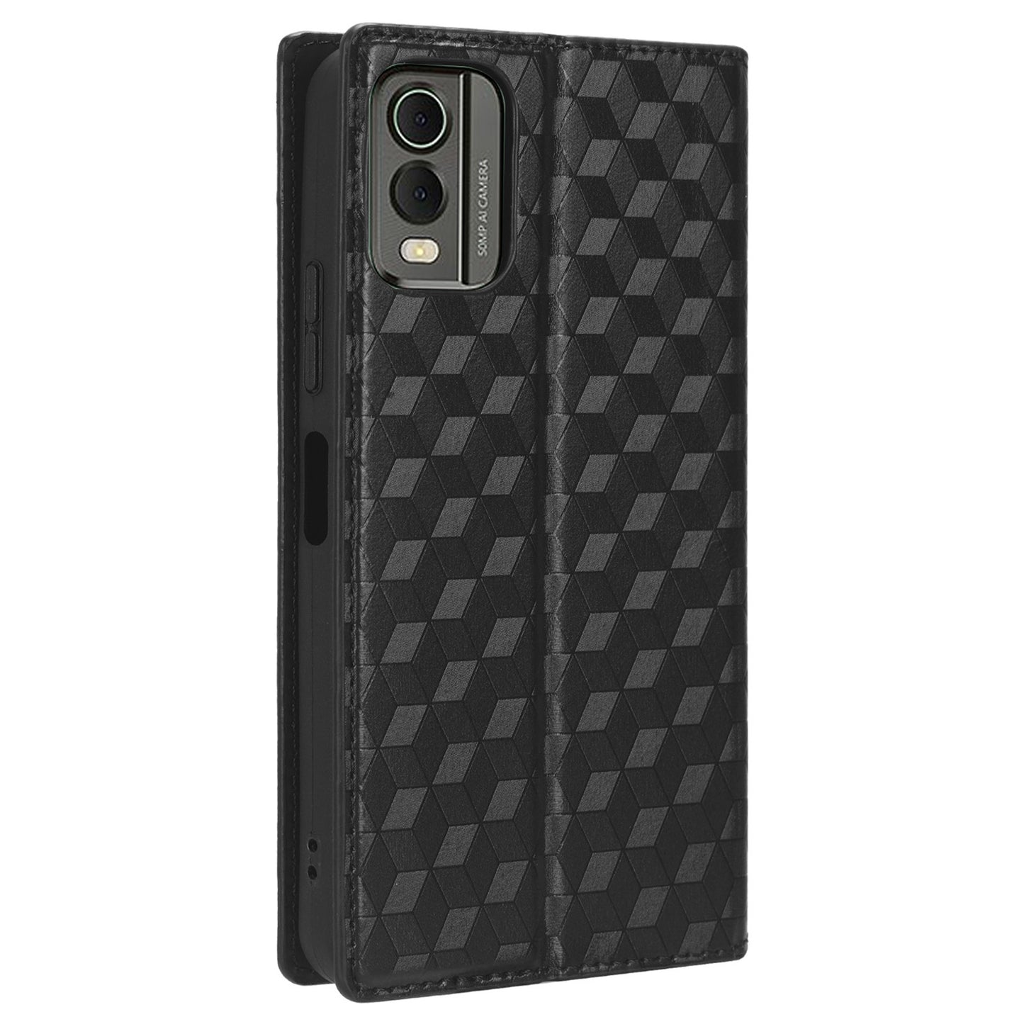 PU Leather Case for Nokia C32 Rhombus Imprint Flip Stand Wallet Phone Cover